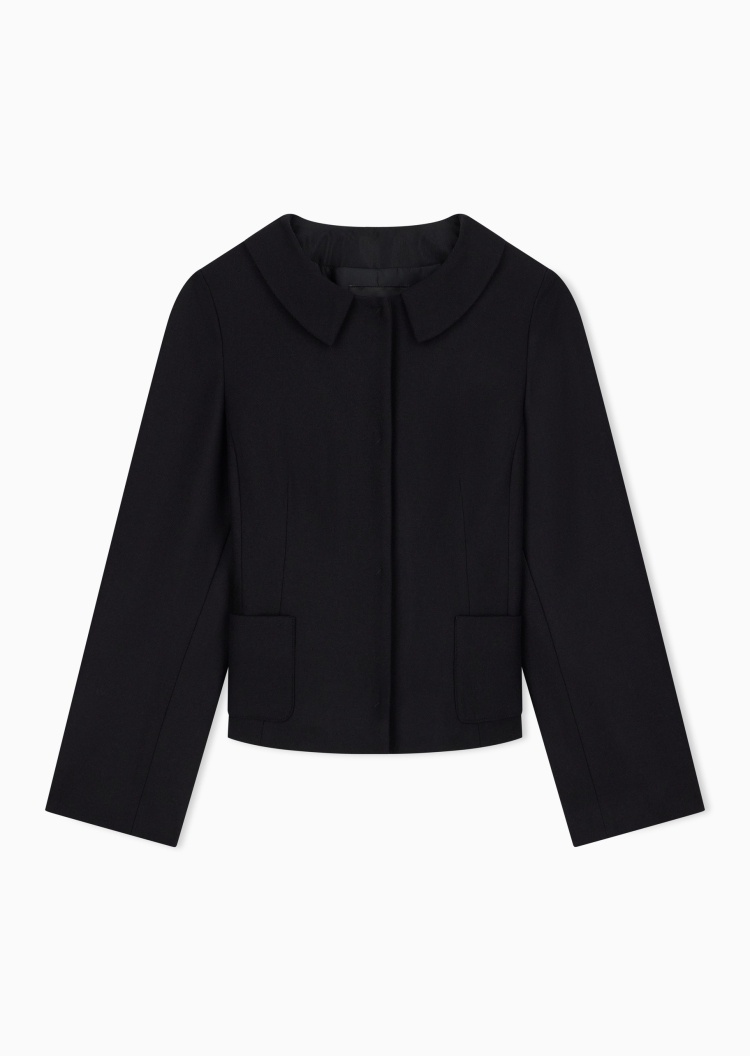 Emporio Armani 女士短款翻领纯色优雅休闲西装外套