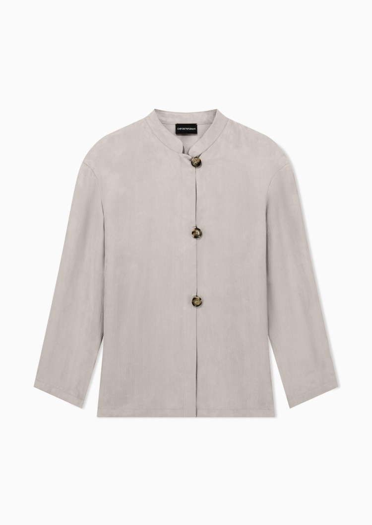 Emporio Armani 女士莱赛尔长袖立领老钱风商务休闲通勤衬衫