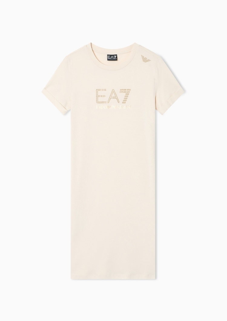 EA7 女士弹力合身短袖短款圆领T恤式连衣裙