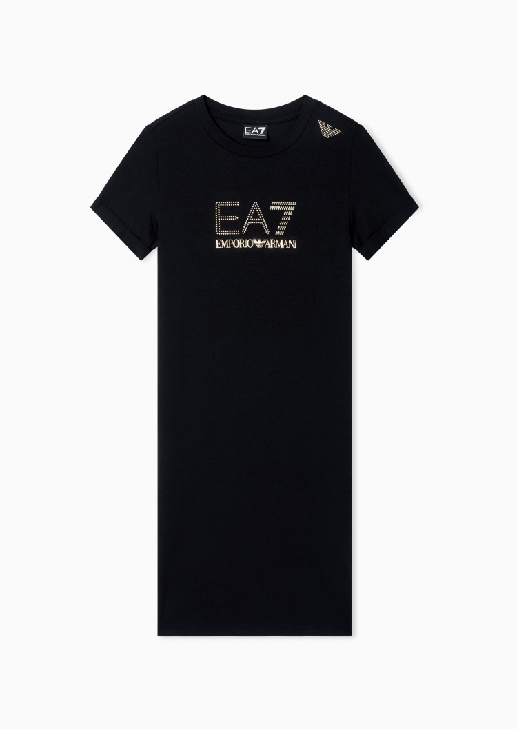 EA7 女士弹力合身短袖短款圆领T恤式连衣裙