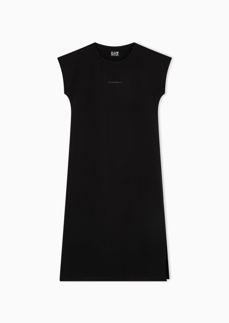 EA7 女士弹力无袖长款圆领水钻侧开衩连衣裙