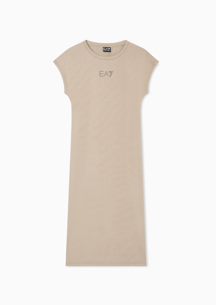 EA7 女士弹力无袖长款圆领水钻侧开衩连衣裙