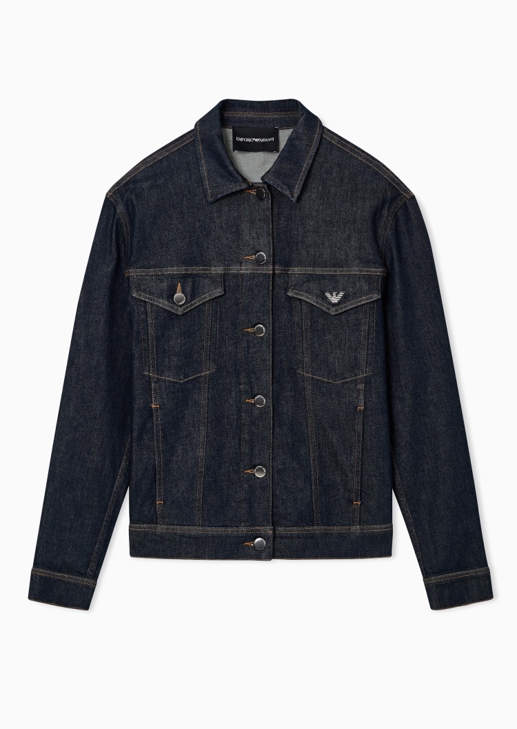 Emporio Armani 女士翻领修身短款户外复古工装牛仔夹克外套