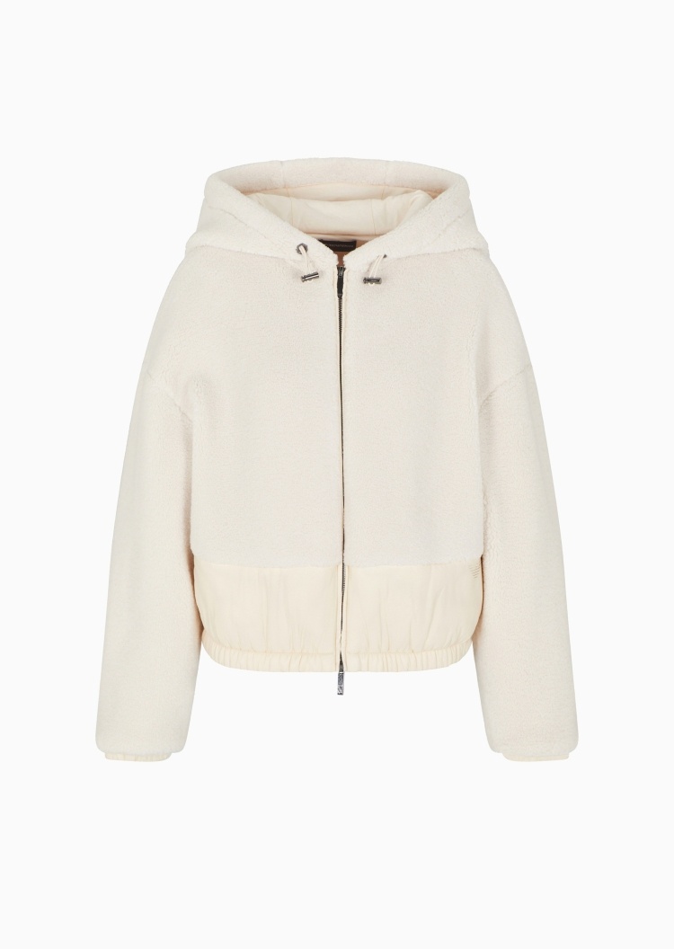 Emporio Armani 女士短款长袖连帽落肩拼接休闲拉链门襟棉服