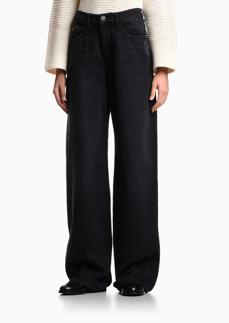 Emporio Armani 女士阔腿宽松复古休闲松弛感牛仔裤