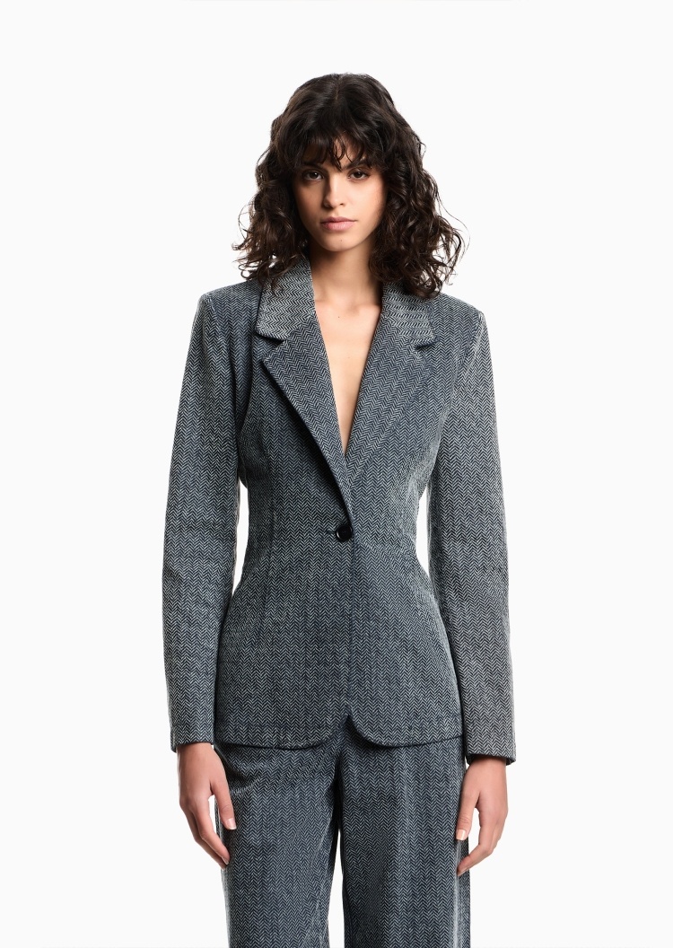 Emporio Armani 女士纯棉长袖平驳领通勤商务正装西装外套