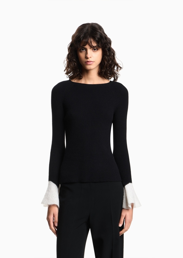 Emporio Armani 女士长袖圆领商务休闲套头针织毛衣