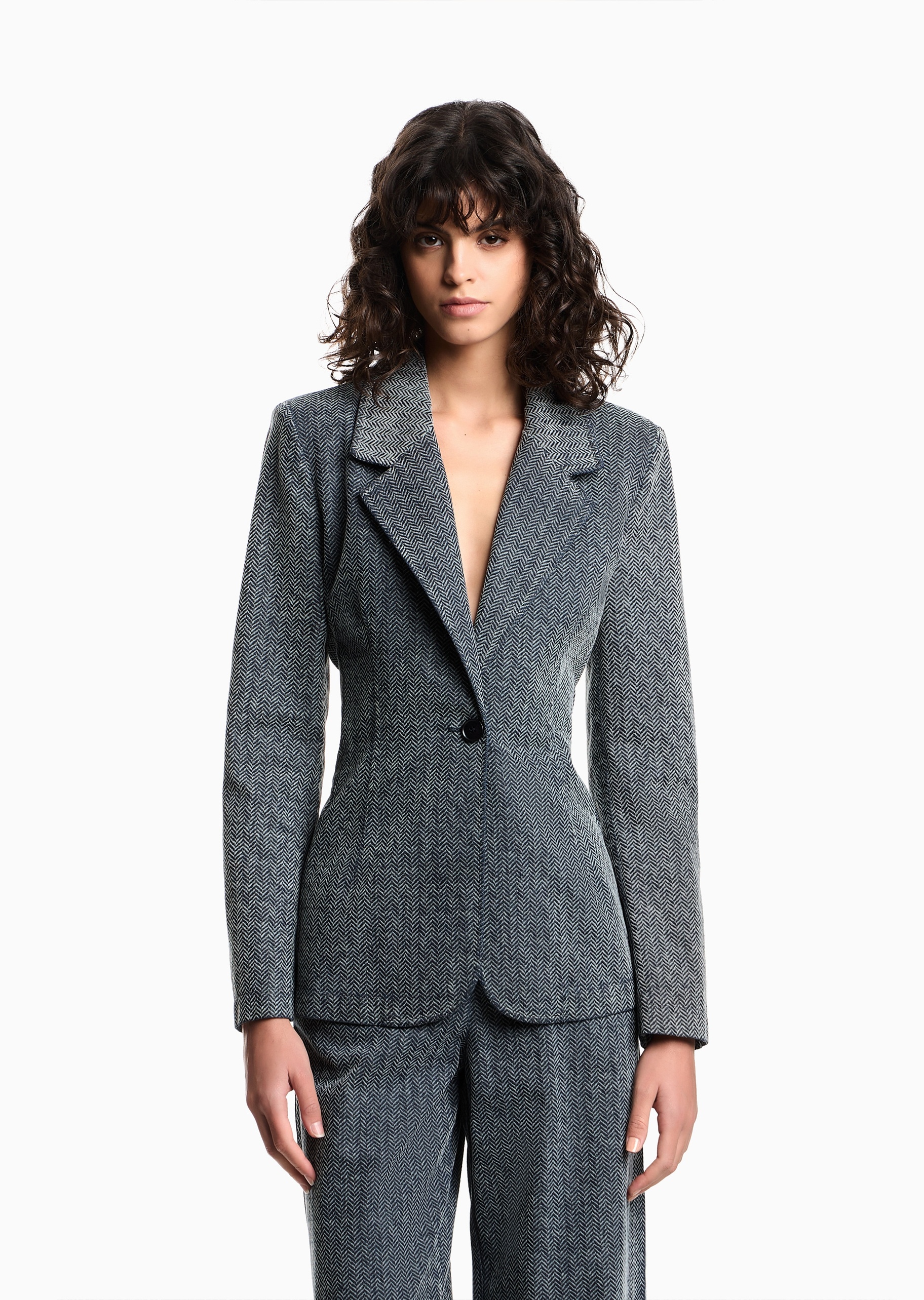 Emporio Armani 女士纯棉长袖平驳领通勤商务正装西装外套