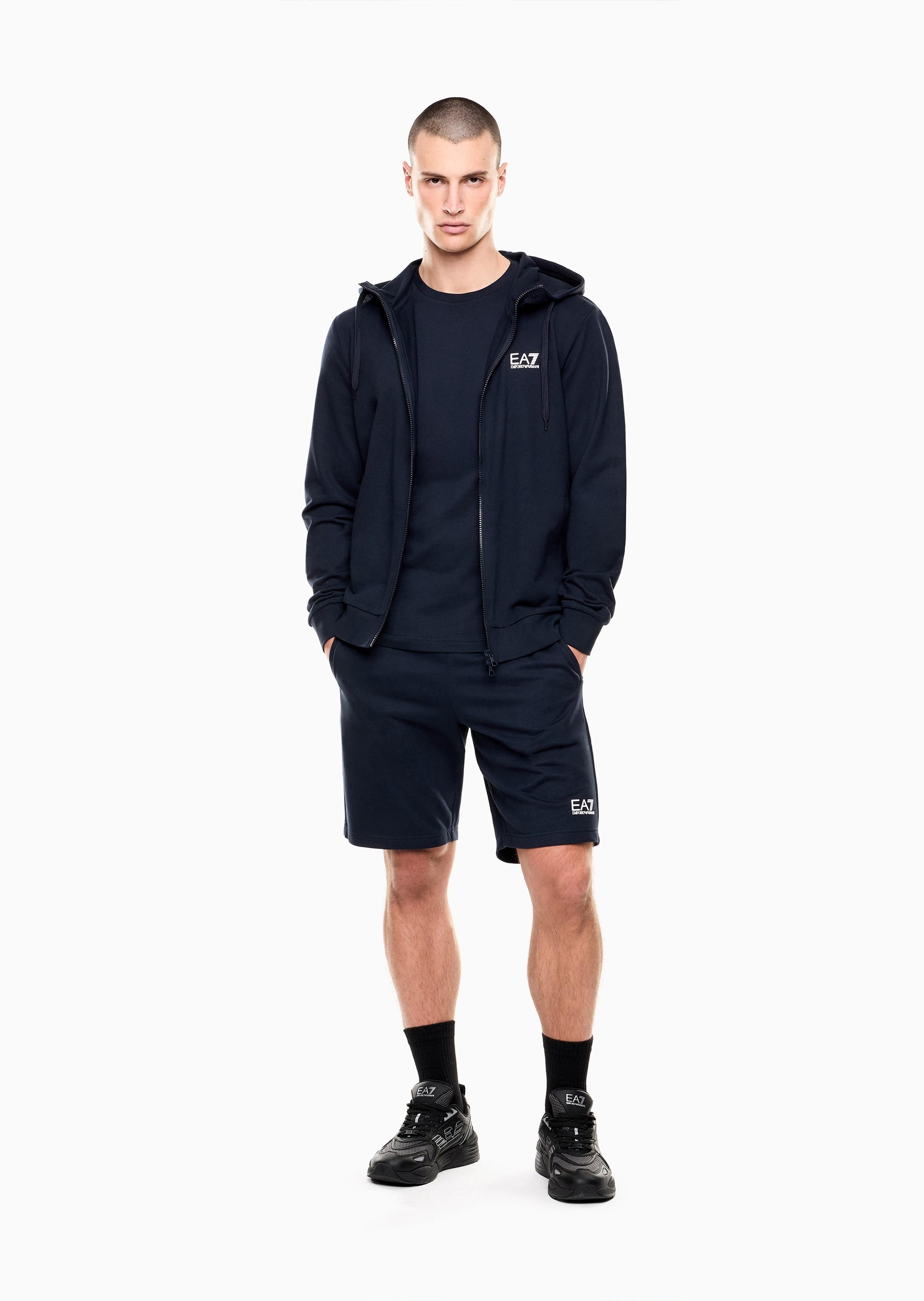 EA7 男士纯棉合身短袖圆领正肩健身训练T恤