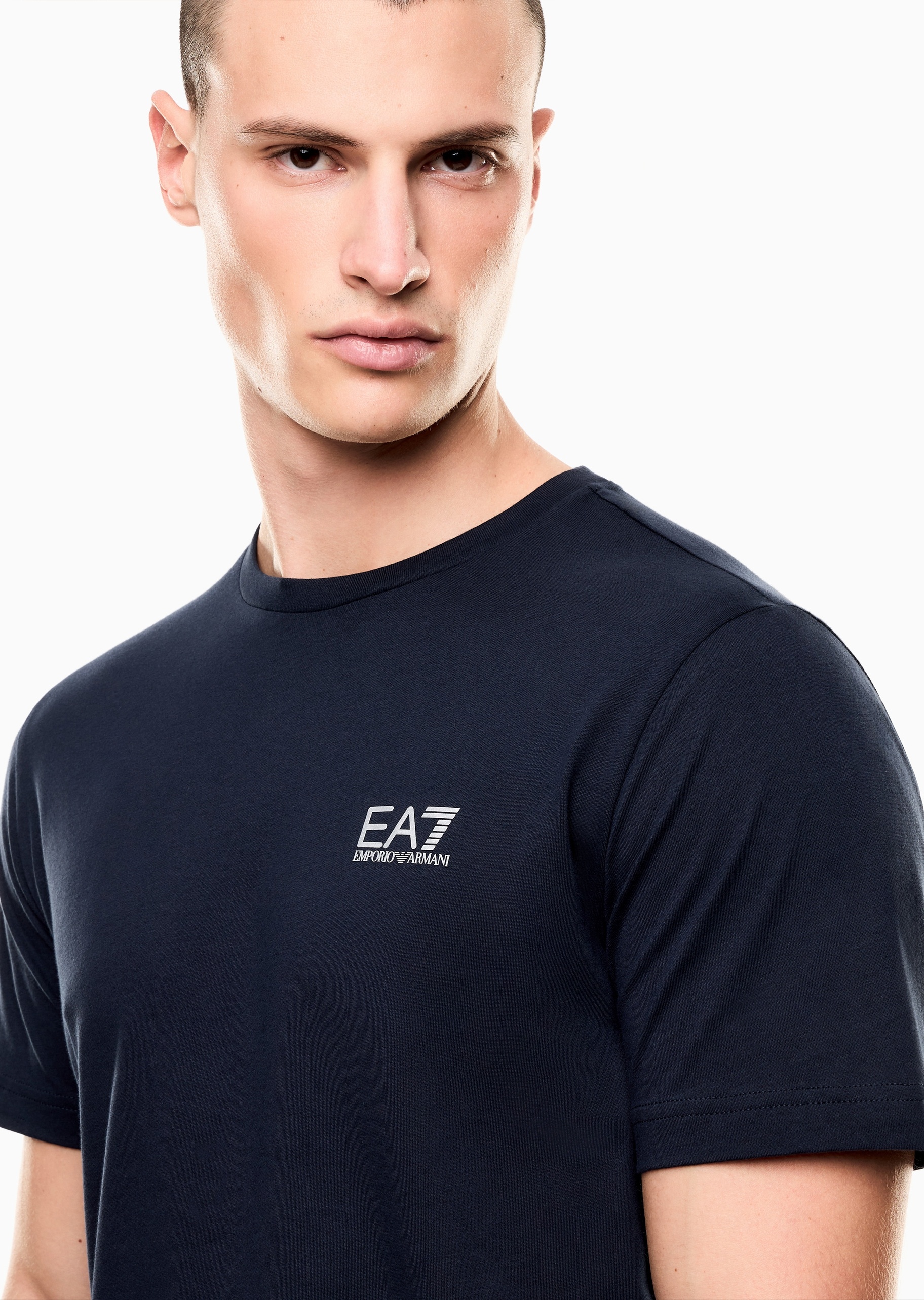 EA7 男士纯棉合身短袖圆领正肩健身训练T恤