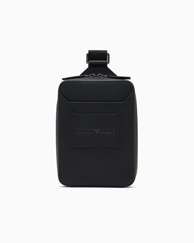 Emporio Armani 男士牛皮革迷你拉链长方形可调节压花斜挎包