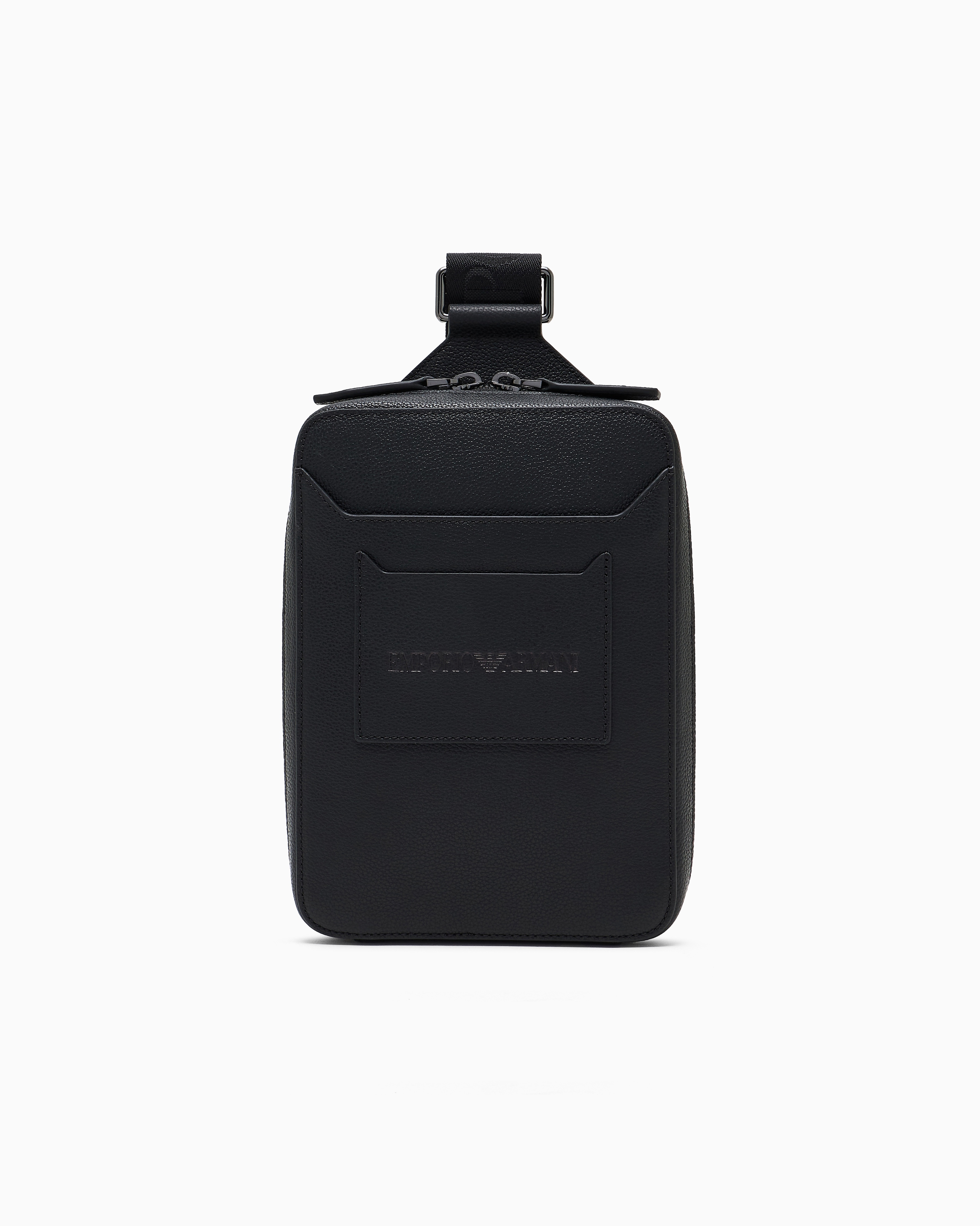 Emporio Armani 男士牛皮革迷你拉链长方形可调节压花斜挎包