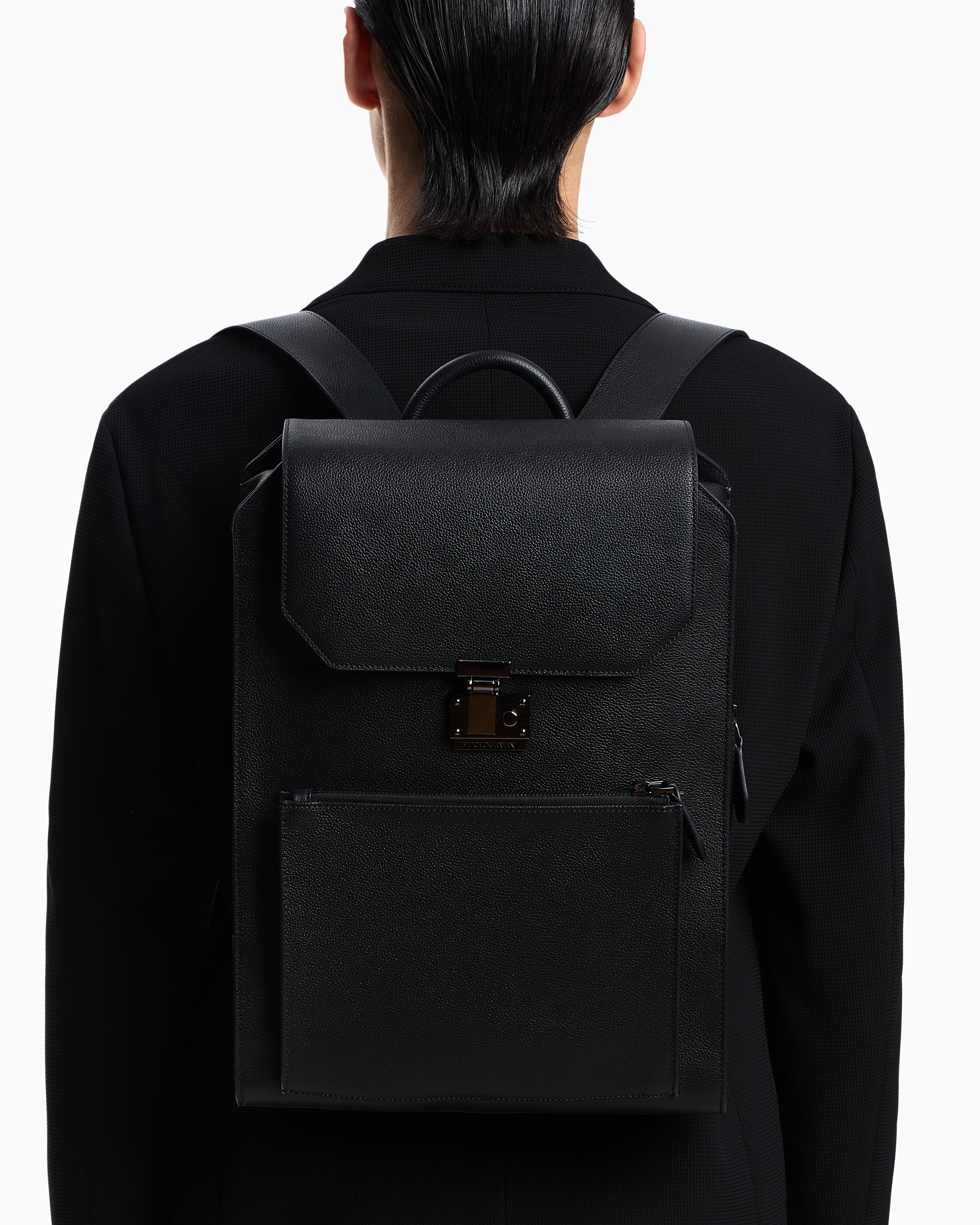 Emporio Armani 男士牛皮革拉链长方形可调节双肩包