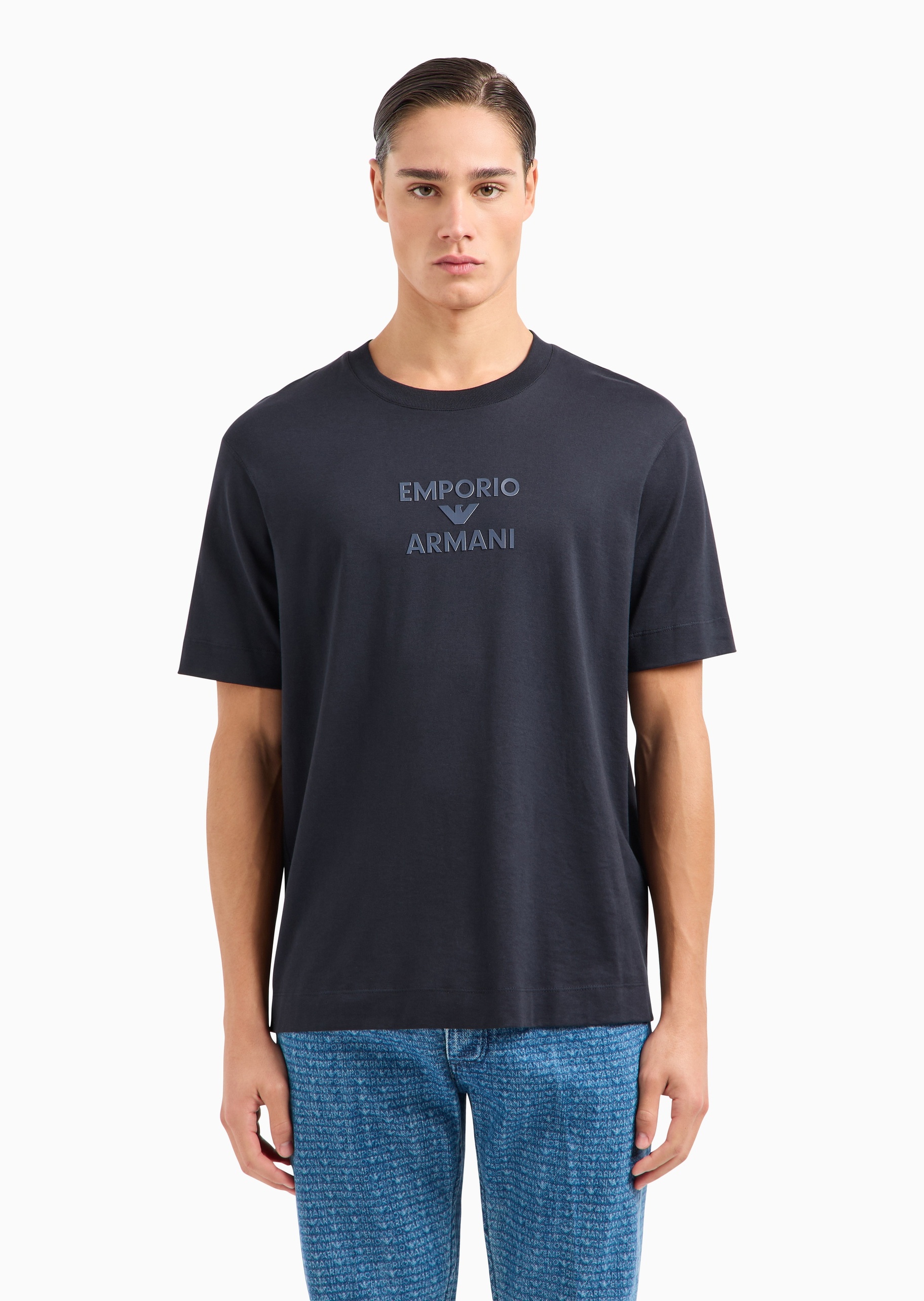 Emporio Armani 男士全棉宽松短袖圆领LOGO印花T恤