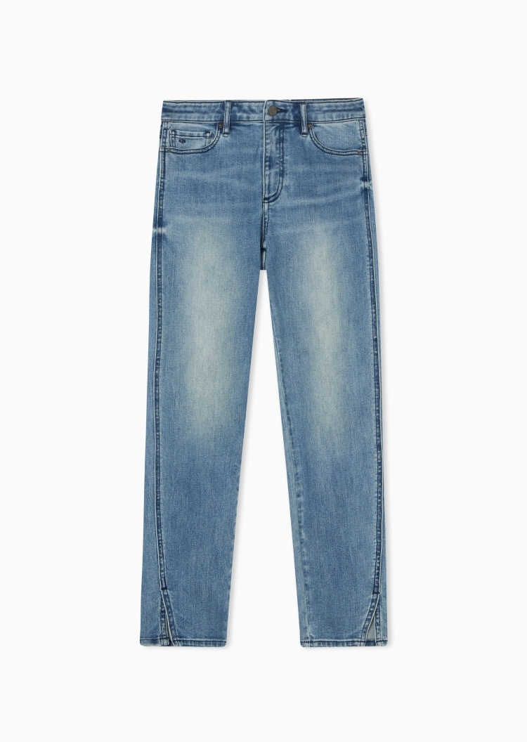 ARMANI EXCHANGE 女士直筒微弹水洗长款中腰牛仔裤