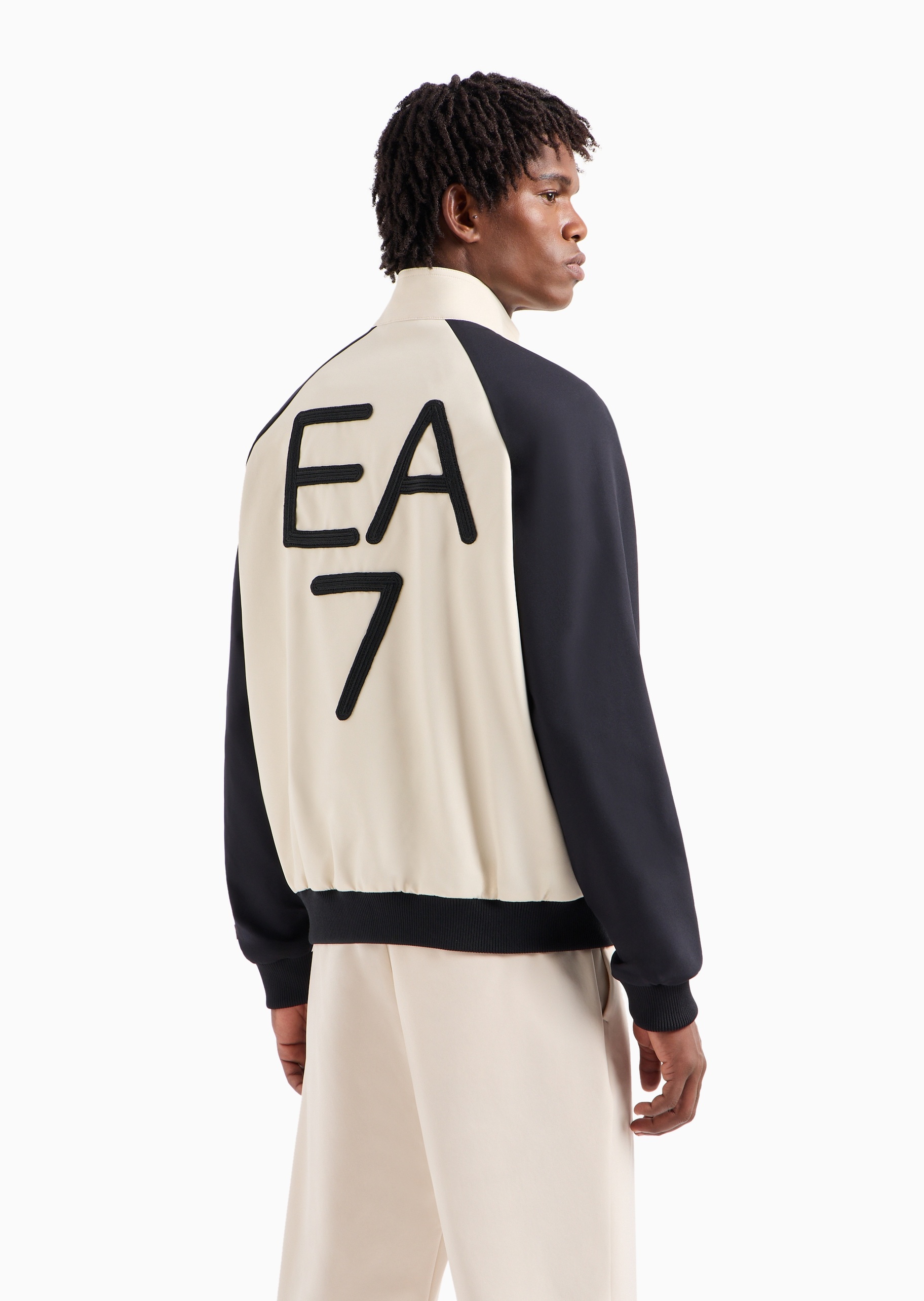 EA7 男士合身长袖立领撞色健身飞行员夹克外套