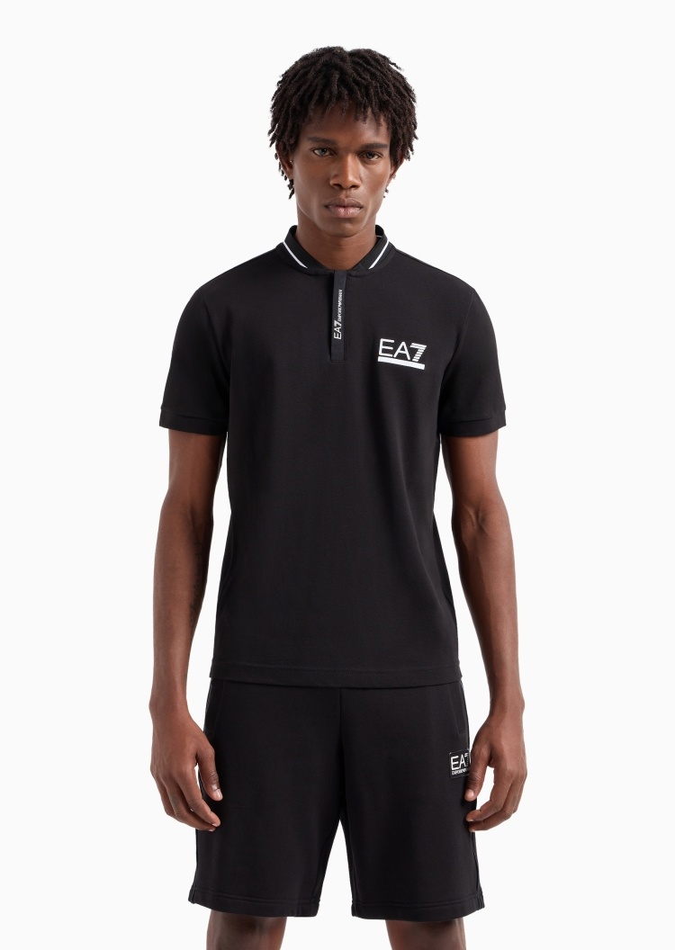 EA7 男士纯棉合身短袖棒球领网球运动Polo衫