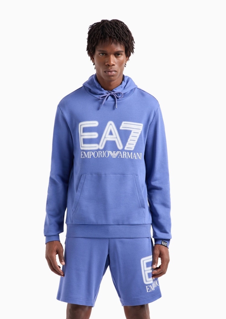 EA7 男士全棉重磅合身长袖连帽印花重磅健身卫衣