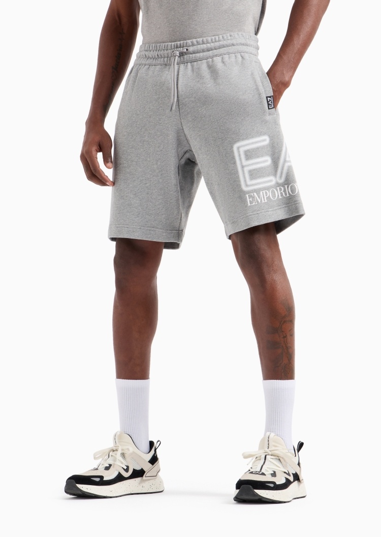 EA7 男士全棉宽松系带腰直筒健身训练百慕大短裤