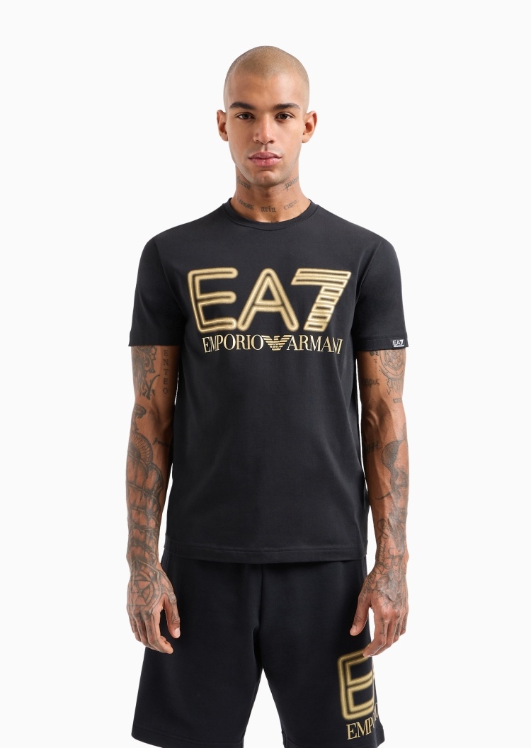 EA7 男士纯棉微弹修身短袖圆领健身训练T恤