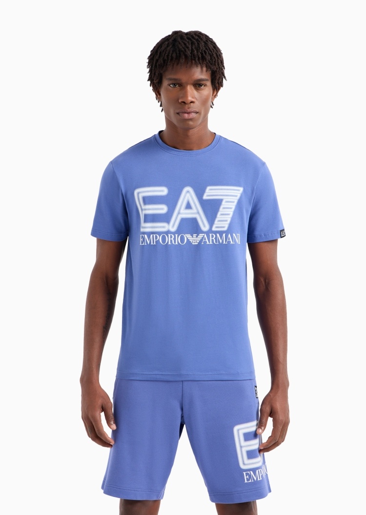 EA7 男士纯棉微弹修身短袖圆领健身训练T恤