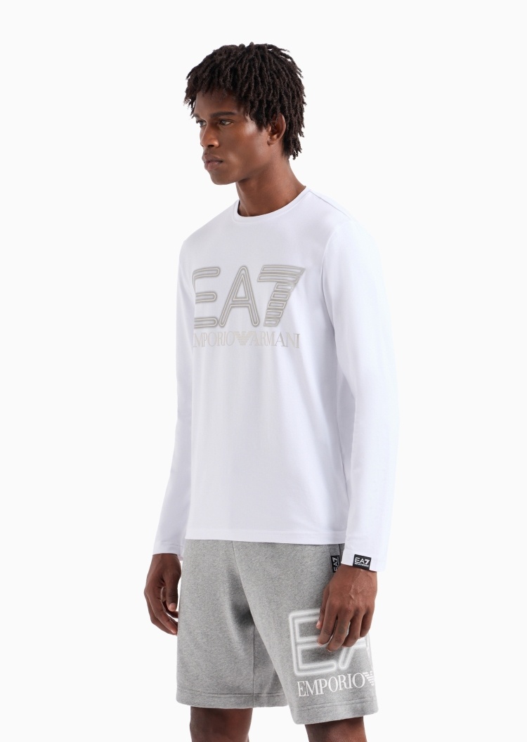 EA7 男士纯棉微弹修身长袖圆领健身T恤