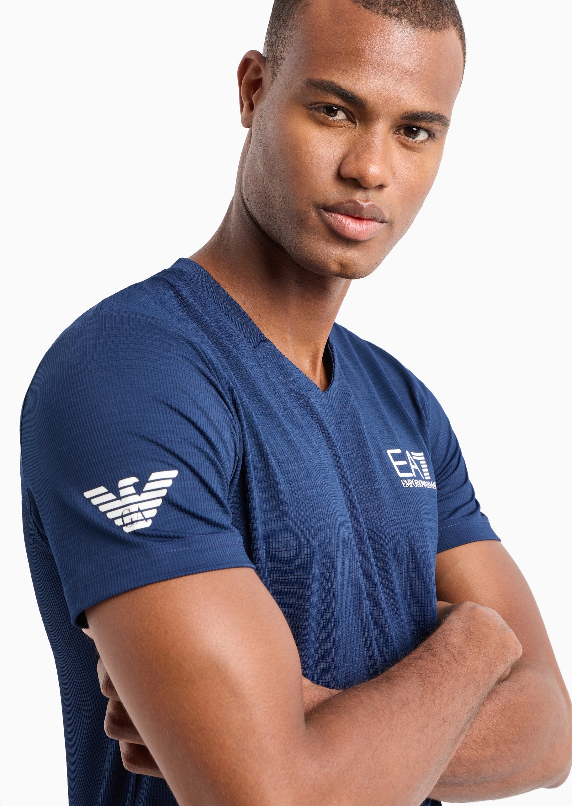 EA7 男士VENTUS 7弹力短袖V领网球T恤