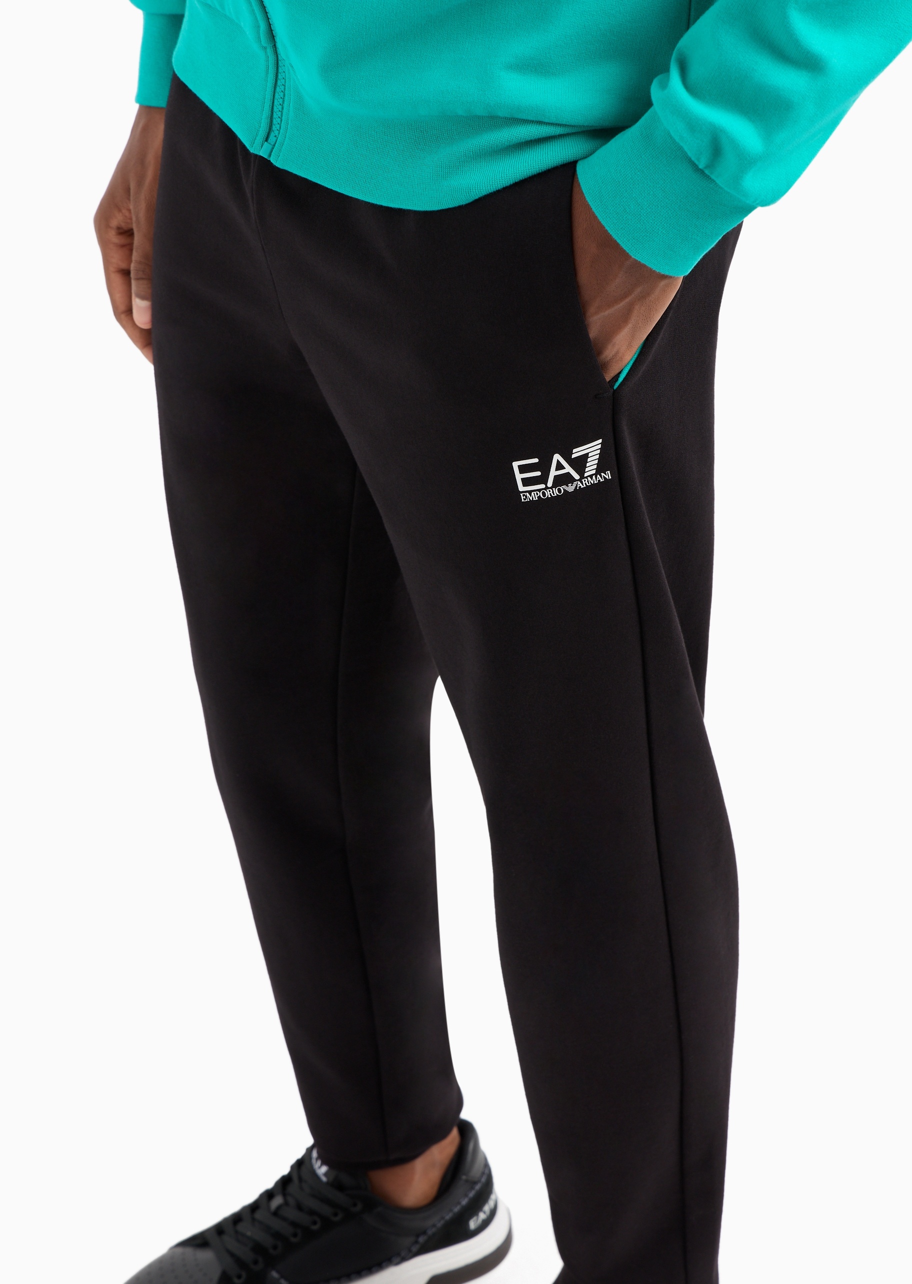 EA7 男士全棉合身立领开衫束脚长裤健身运动套装