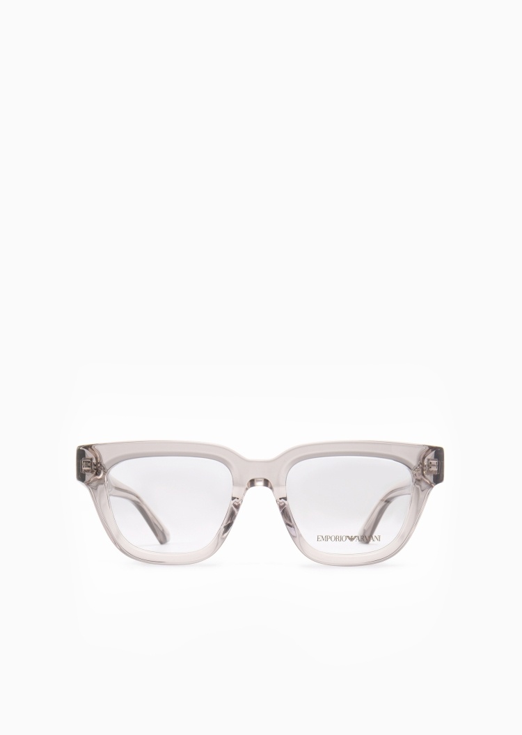 Emporio Armani 女士方形透明粗框一体鼻托光学眼镜