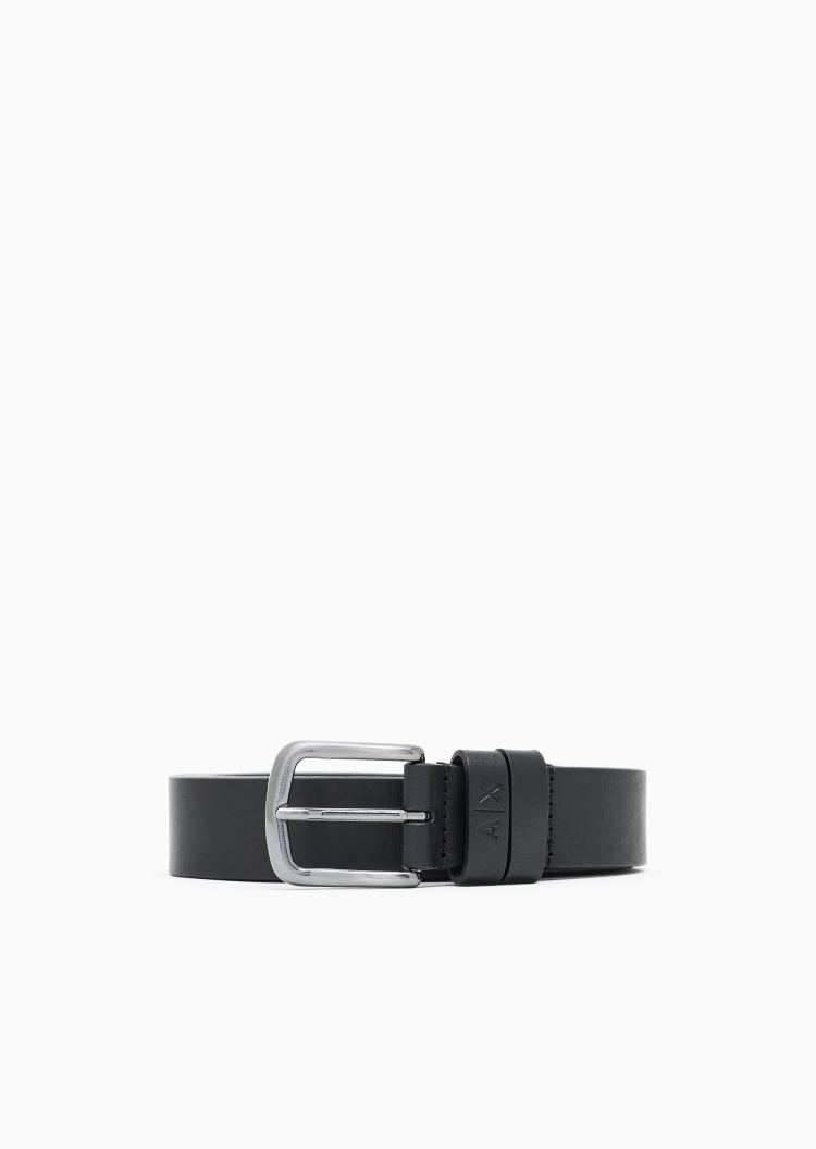 ARMANI EXCHANGE 男士牛皮革矩形字母压花针扣腰带