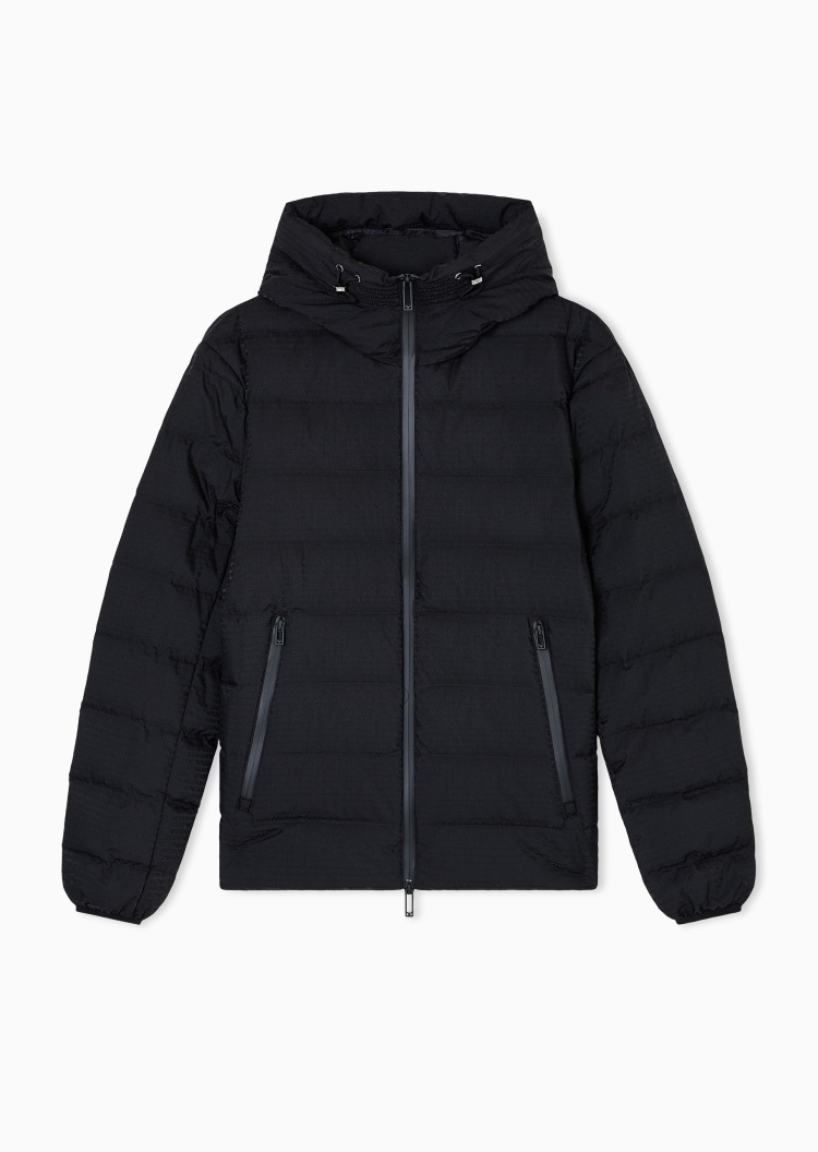 Emporio Armani 男士长袖连帽通体提花标识羽绒服
