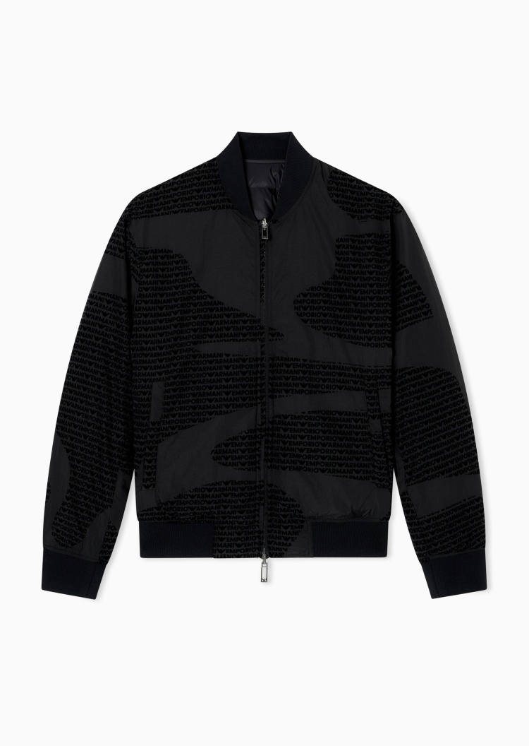 Emporio Armani 男士长袖棒球领双面穿植绒印花飞行员羽绒服