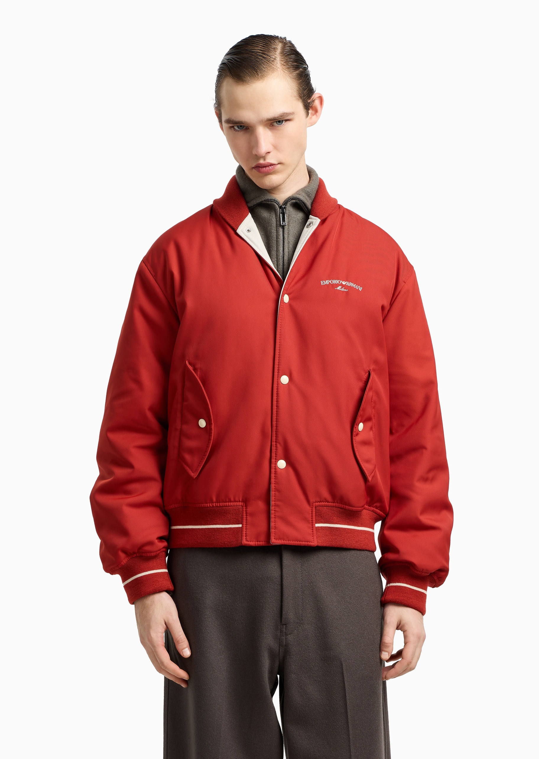 Emporio Armani 男士短款轻薄长袖棒球领刺绣飞行员棉服