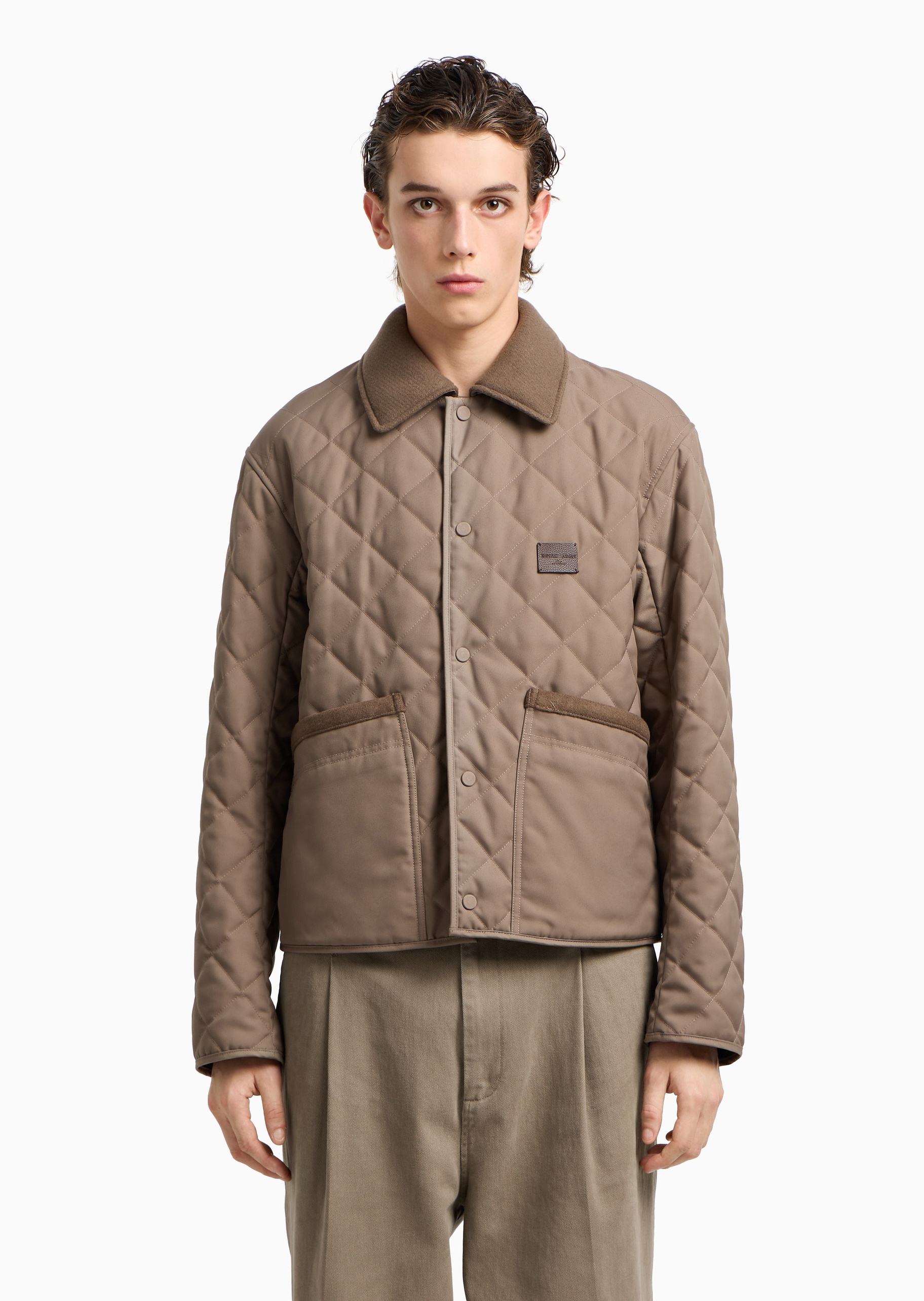 Emporio Armani 男士短款轻薄长袖翻领菱形绗缝休闲时尚棉服