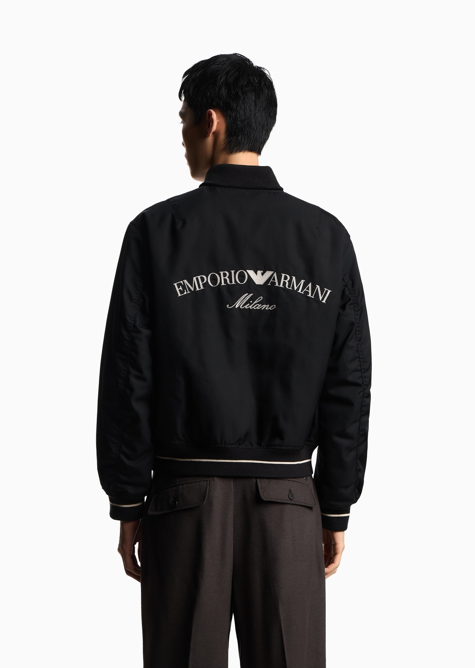 Emporio Armani 男士短款轻薄长袖棒球领刺绣飞行员棉服