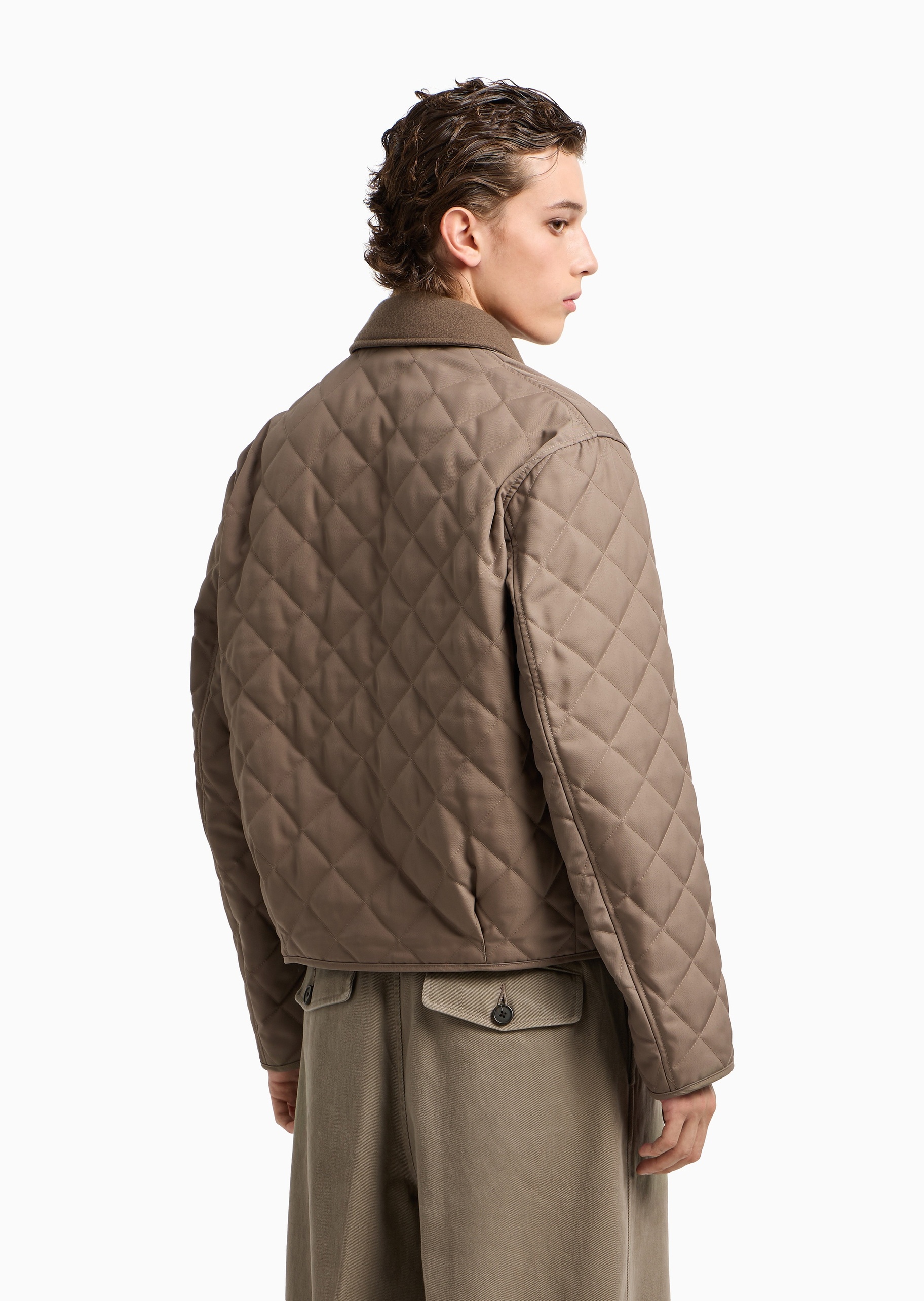 Emporio Armani 男士短款轻薄长袖翻领菱形绗缝休闲时尚棉服
