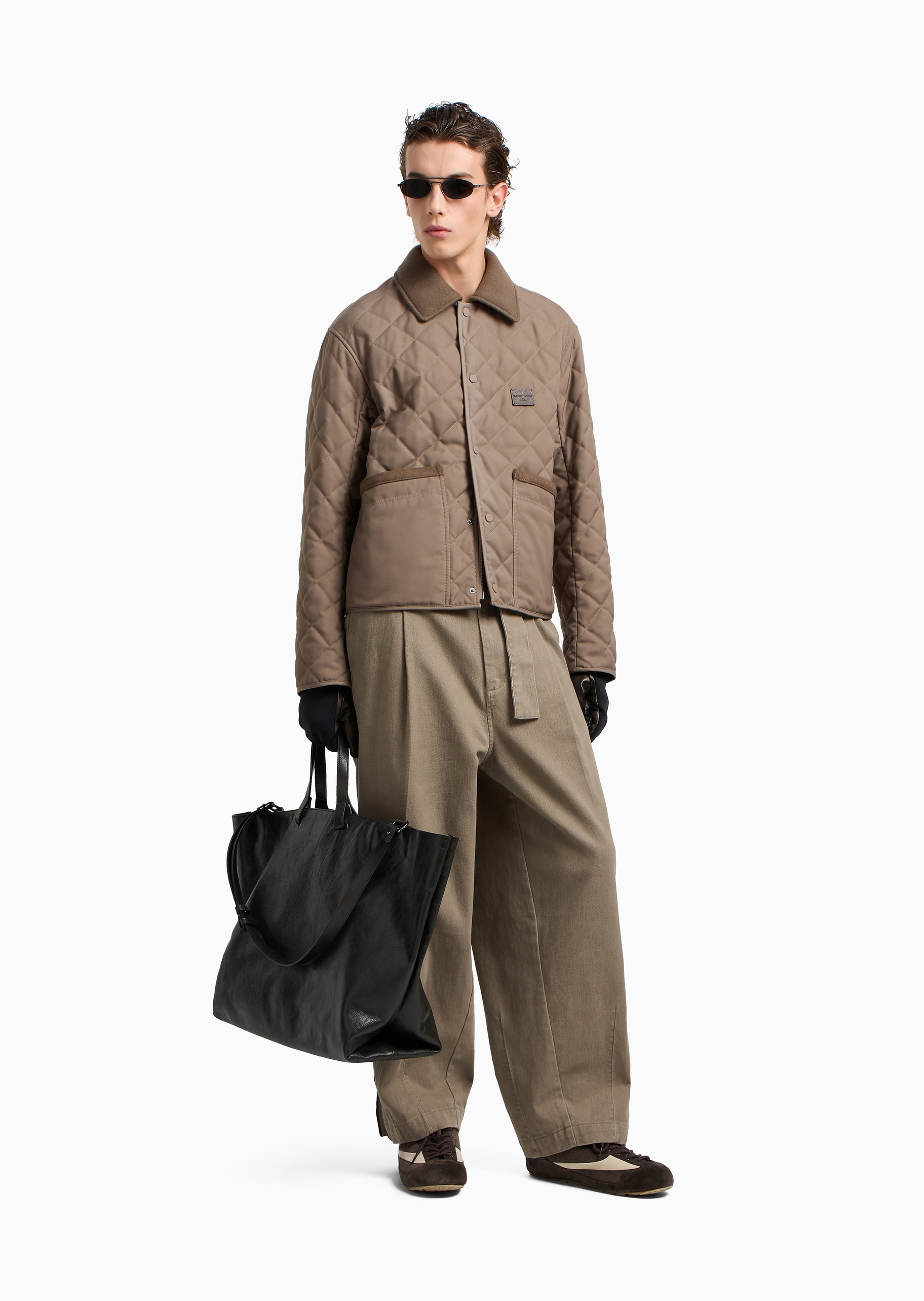 Emporio Armani 男士短款轻薄长袖翻领菱形绗缝休闲时尚棉服
