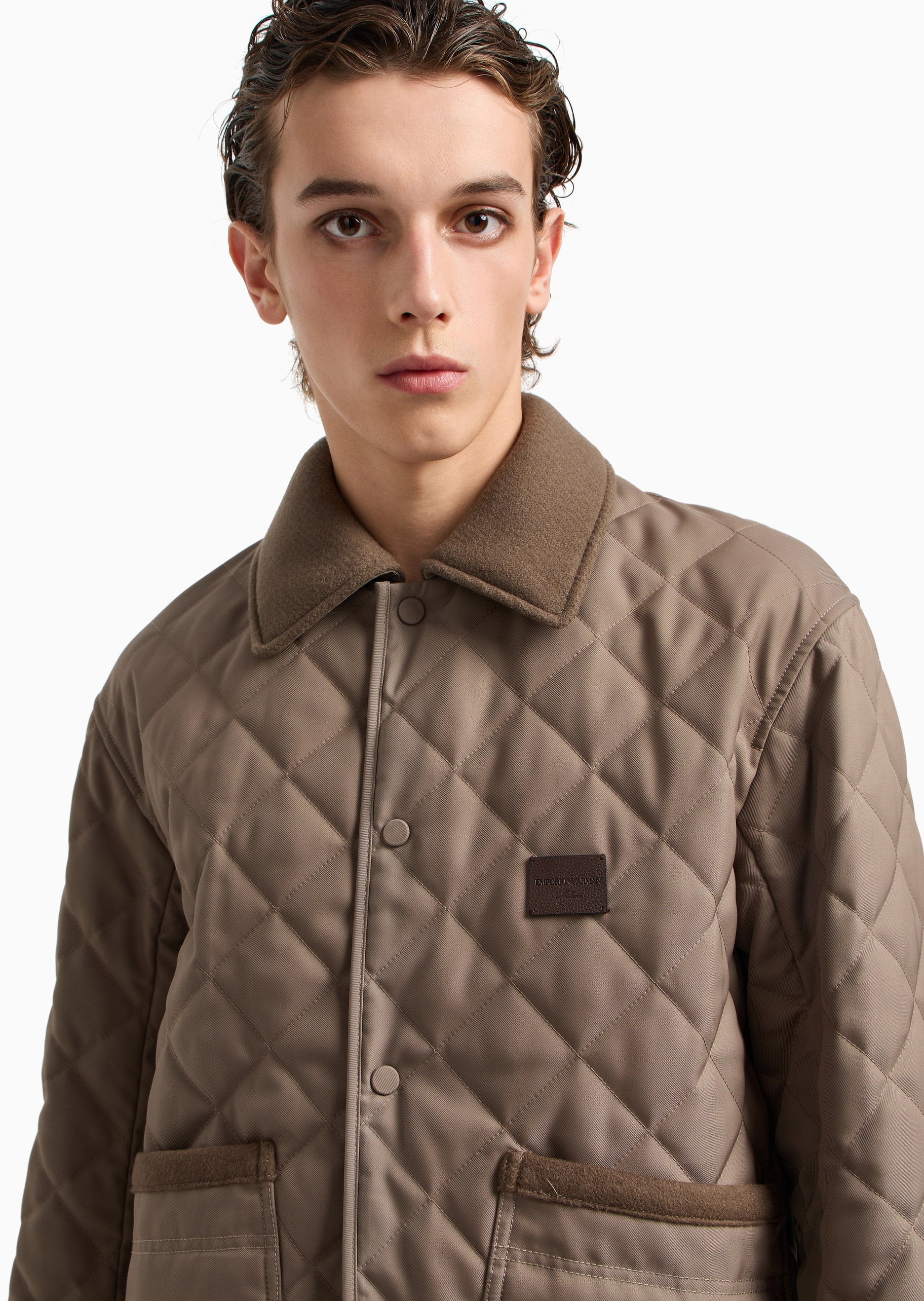 Emporio Armani 男士短款轻薄长袖翻领菱形绗缝休闲时尚棉服