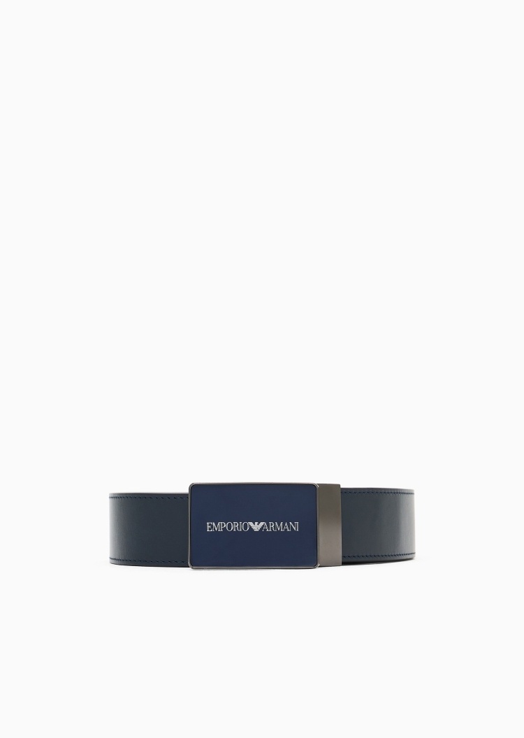 Emporio Armani 男士牛皮革矩形带扣商务休闲板扣腰带