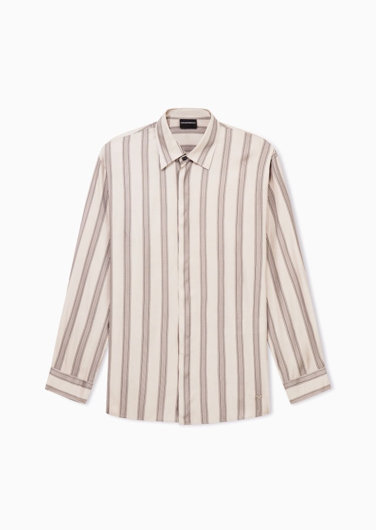 Emporio Armani 男士长袖翻领印花复古商务休闲衬衫