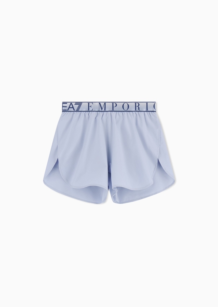 EA7 女士松紧腰直筒运动垂感标识饰带短裤