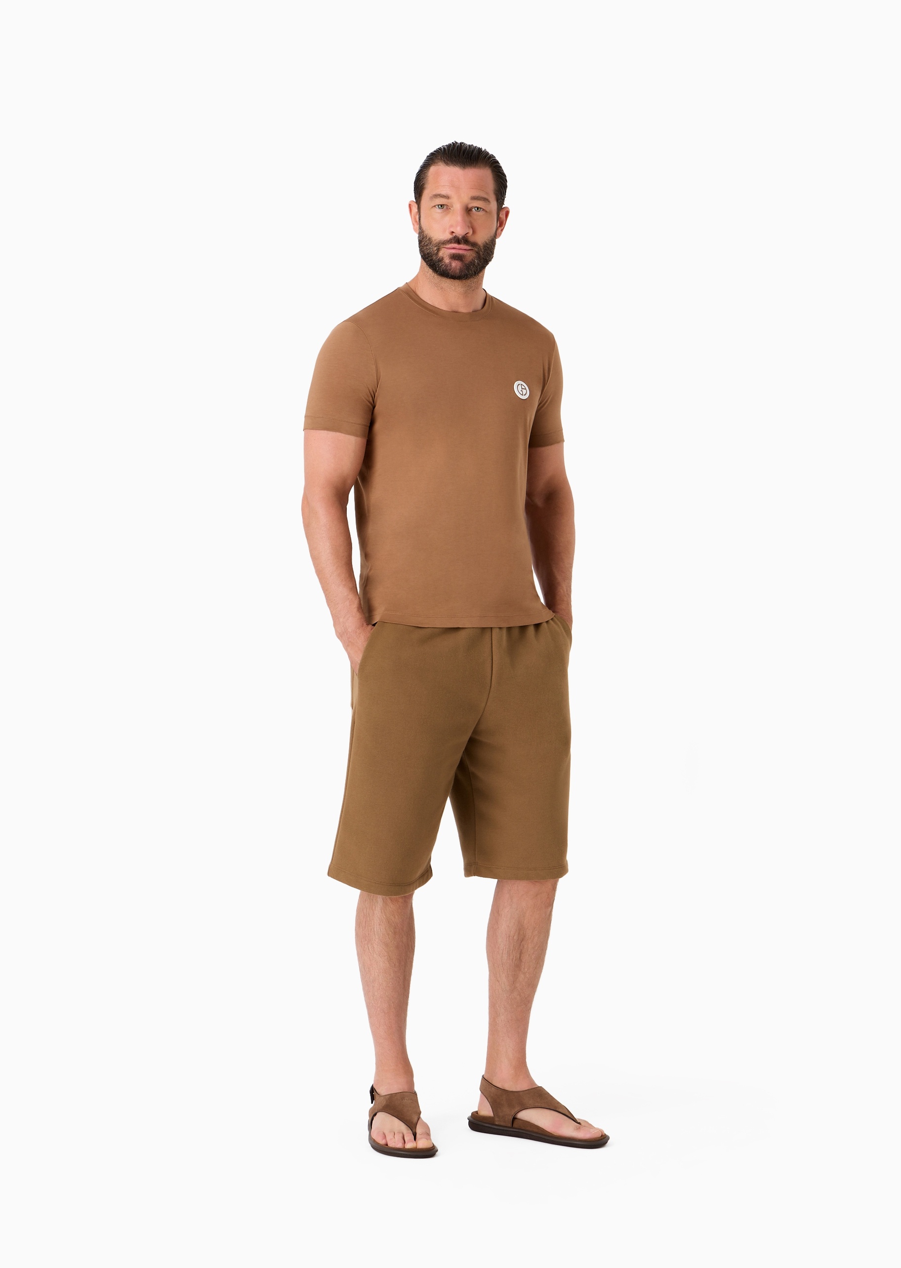 Giorgio Armani 男士全棉合身短袖圆领纯色休闲沙滩T恤