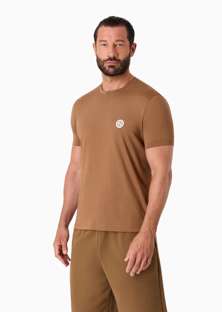 Giorgio Armani 男士全棉合身短袖圆领纯色休闲沙滩T恤