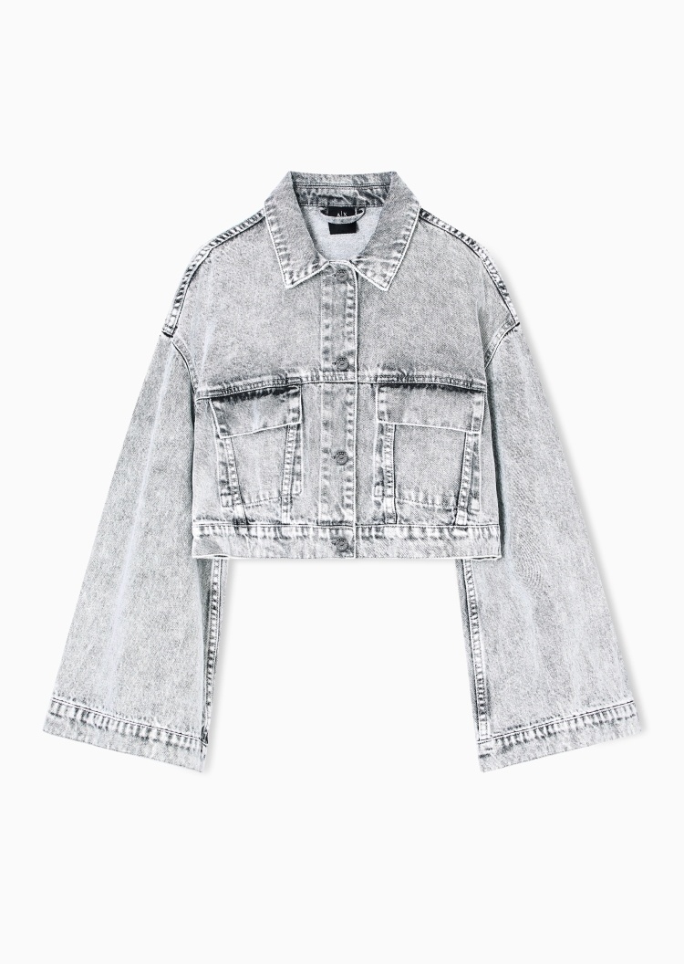 ARMANI EXCHANGE 女士全棉短款翻领落肩纽扣牛仔夹克