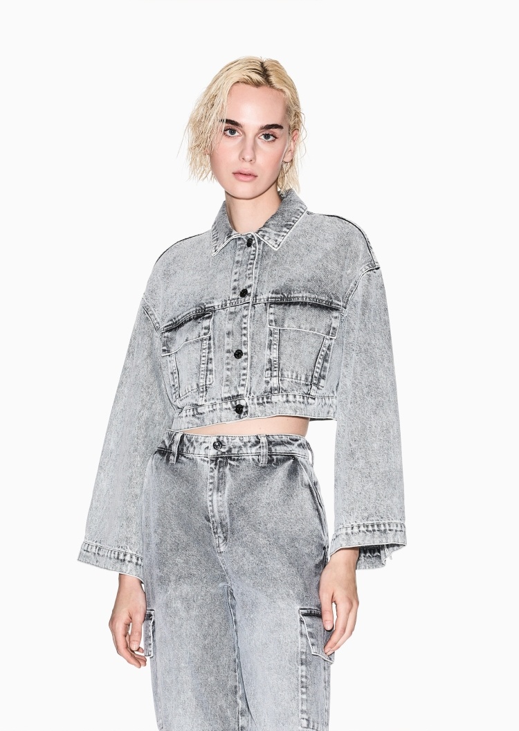 ARMANI EXCHANGE 女士全棉短款翻领落肩纽扣牛仔夹克