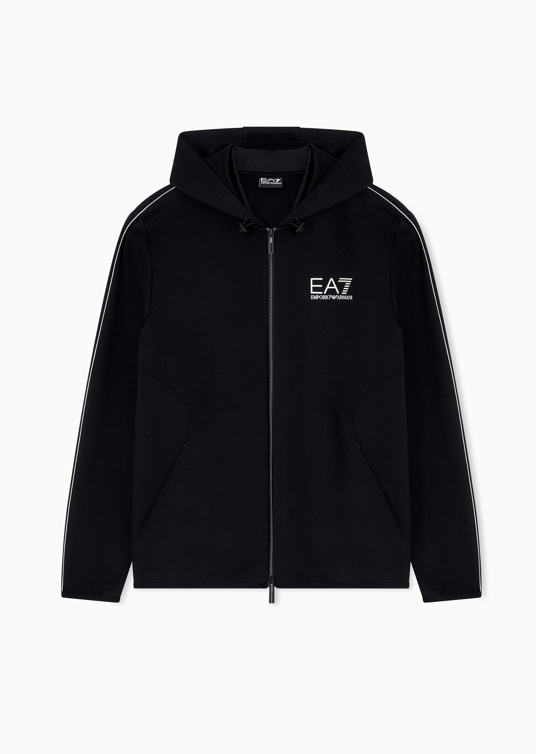 EA7 男士弹力合身长袖连帽拉链卫衣外套