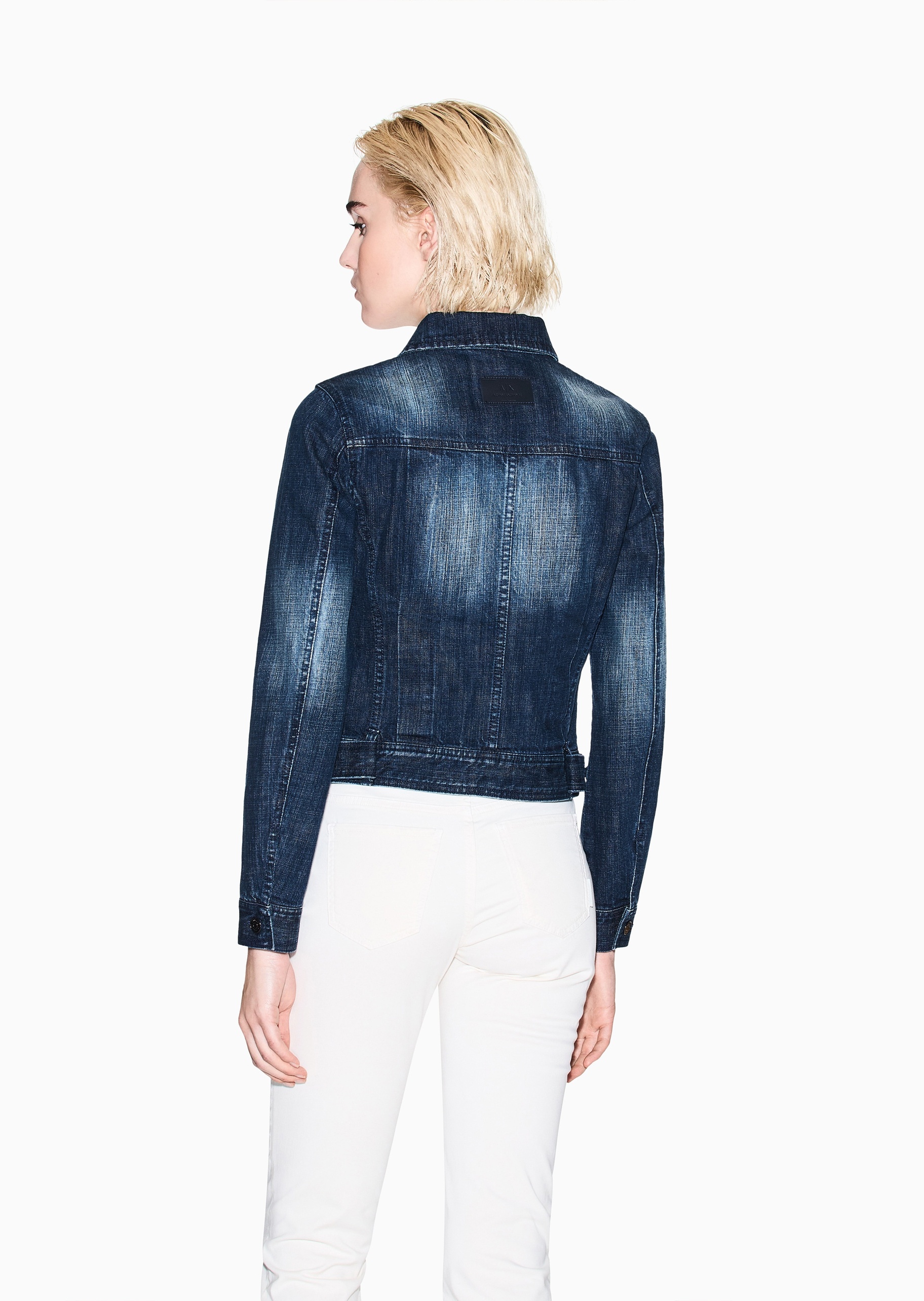 ARMANI EXCHANGE 女士全棉修身短款翻领拉链牛仔夹克