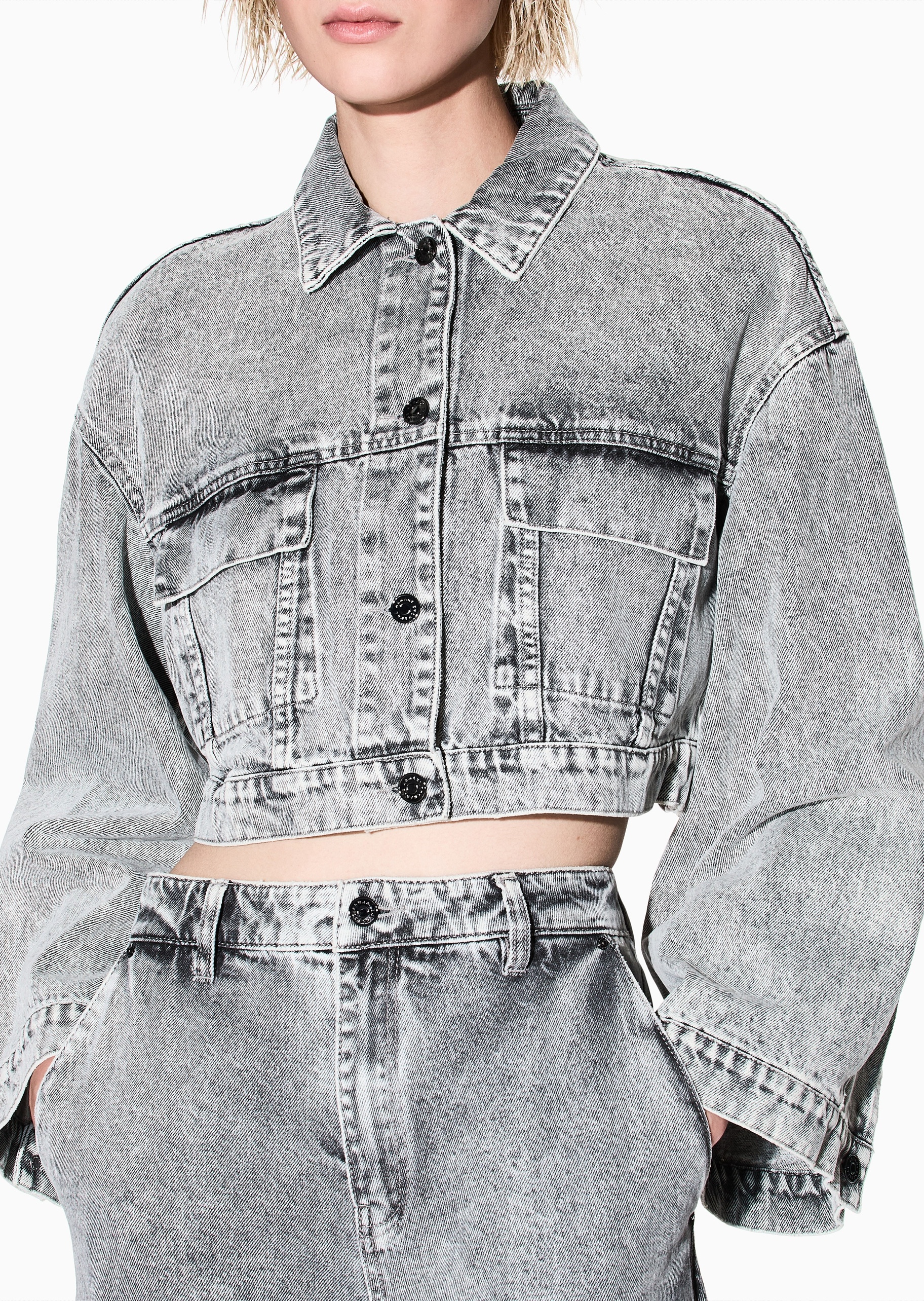 ARMANI EXCHANGE 女士全棉短款翻领落肩纽扣牛仔夹克