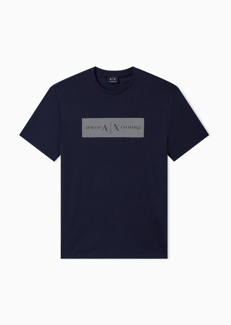 ARMANI EXCHANGE 男士纯棉合身短袖圆领斜纹印花T恤