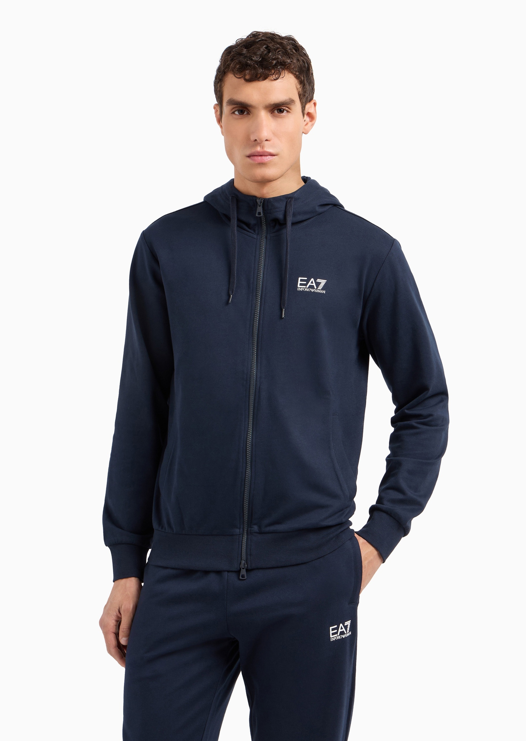 EA7 男士短款连帽拉链开衫卫衣夹克外套